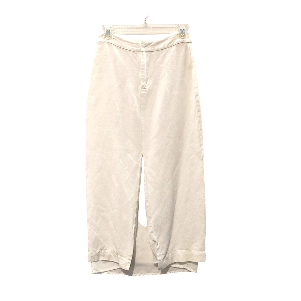 Endless Midi Straight Pencil Skirt Front Slit Linen Rayon Blend White Womens XS